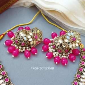 Katyayani Mirror Jewellery Set - Dark Pink
