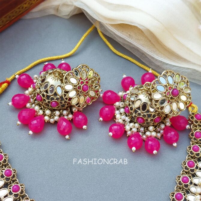 Katyayani Mirror Jewellery Set - Dark Pink