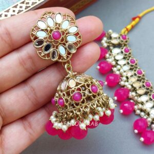 Katyayani Mirror Jewellery Set - Dark Pink