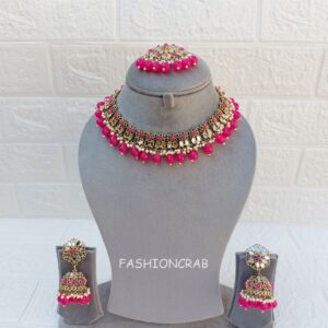 Katyayani Mirror Jewellery Set - Dark Pink