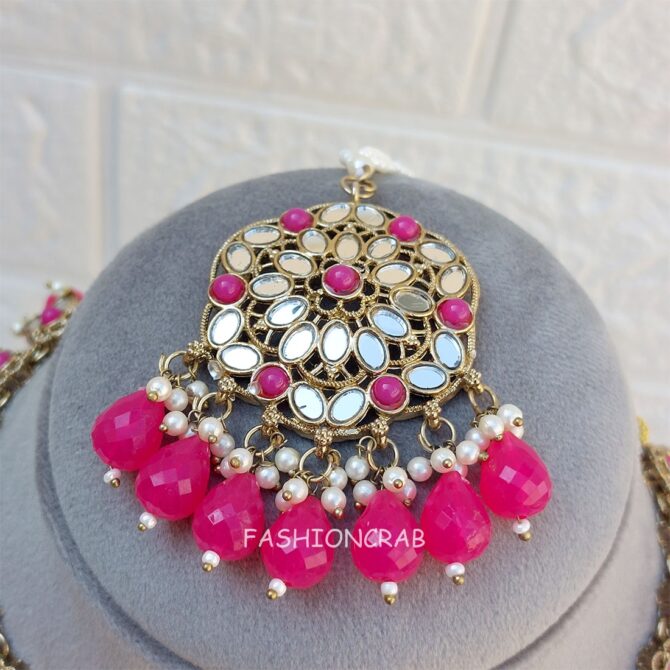 Katyayani Mirror Jewellery Set - Dark Pink
