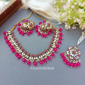 Katyayani Mirror Jewellery Set - Dark Pink