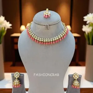 Leora Kundan Choker Necklace - Peach