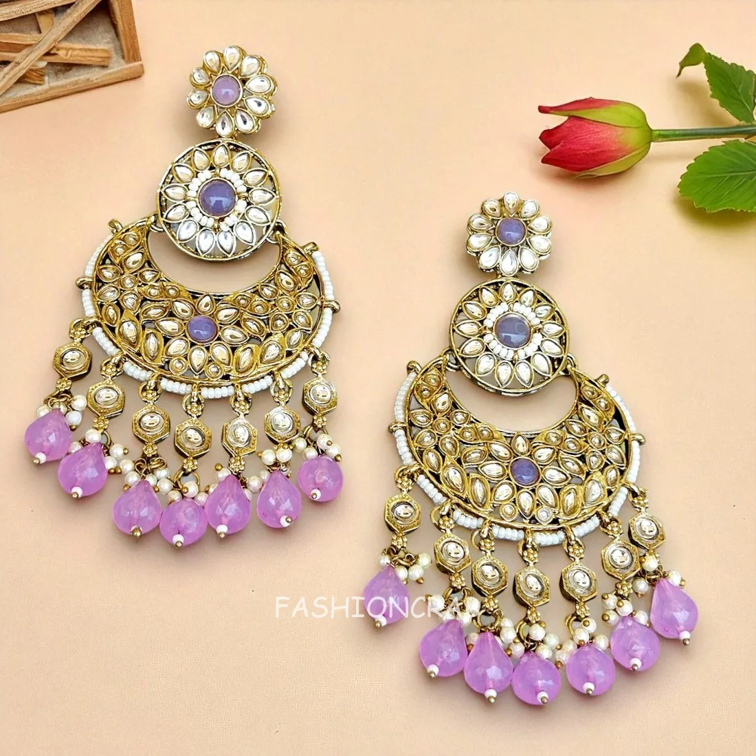 Priyanka Chandbali Earrings - Lavender