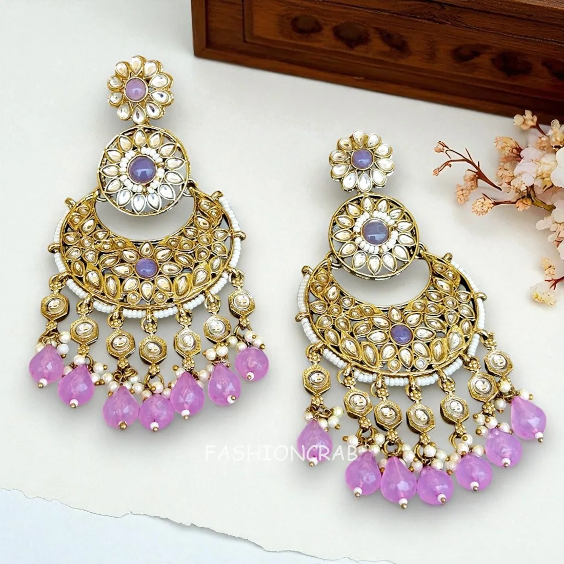 Priyanka Chandbali Earrings - Lavender