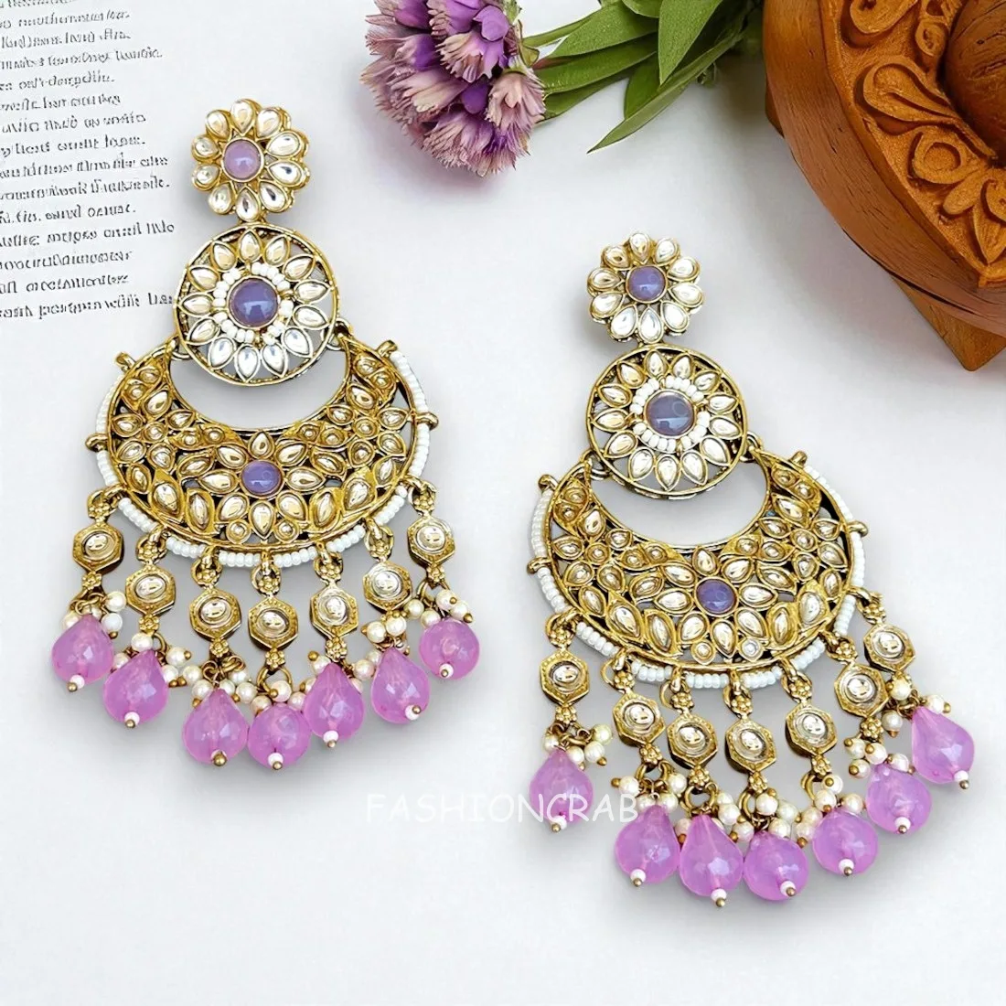 Priyanka Chandbali Earrings - Lavender
