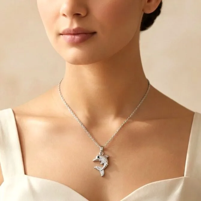 Silver Colour Dolphin Pendant Chain-06