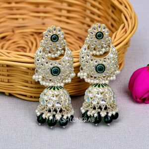 Soundarya Kundan Jhumka Earrings - Green