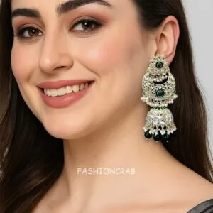 Soundarya Kundan Jhumka Earrings - Green