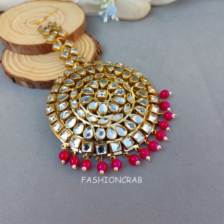 Traditional Punjabi Big Maang Tikka - Pink