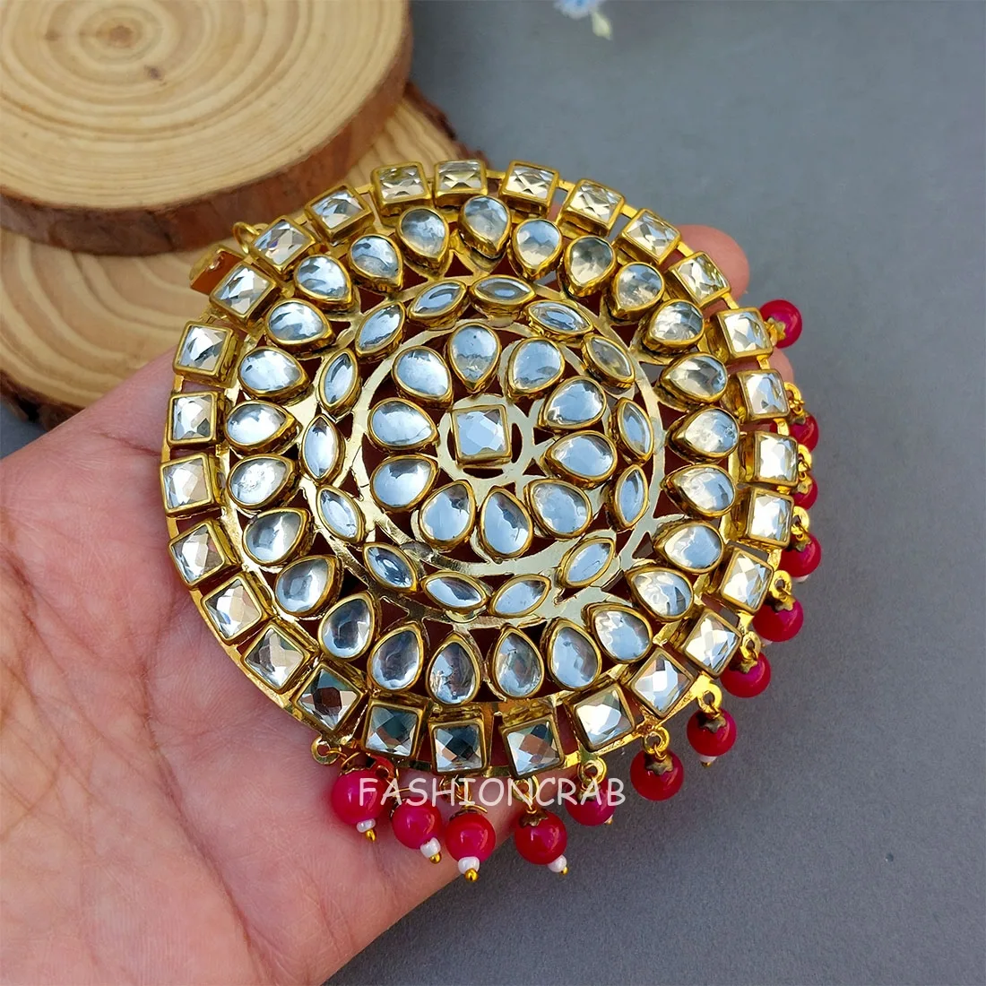 Traditional Punjabi Big Maang Tikka - Pink