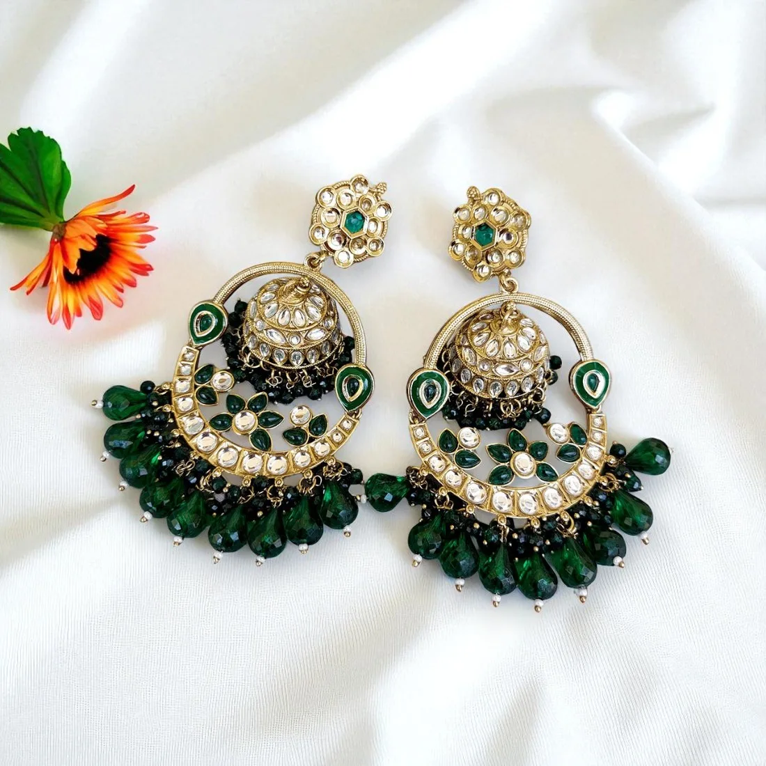 Vaani Jhumka Earrings Green