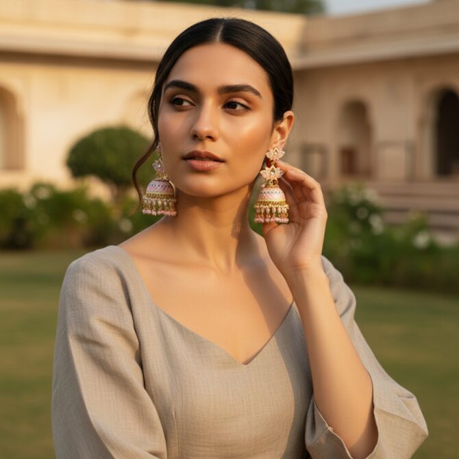 Light Pink Jhumka for Wedding