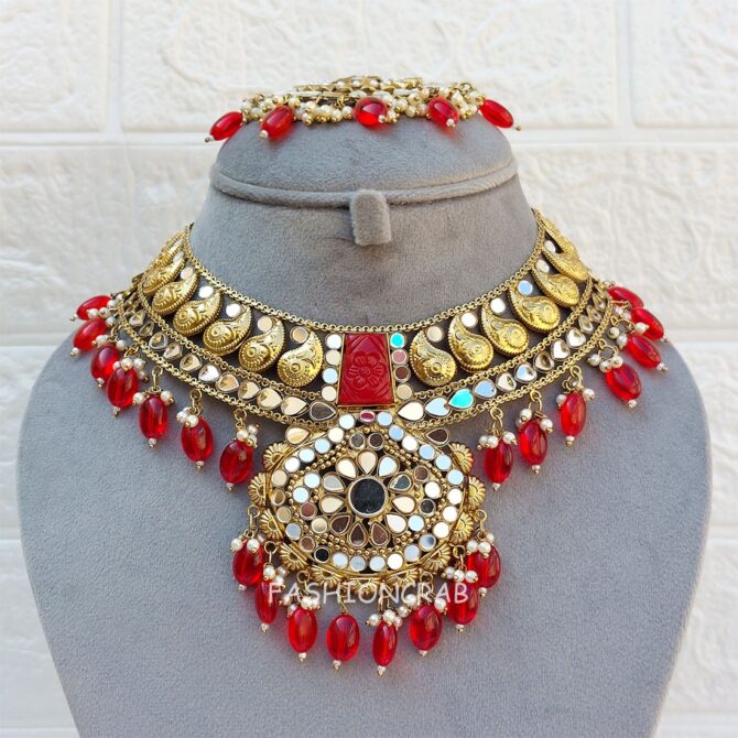 Divya Mirror Necklace Red