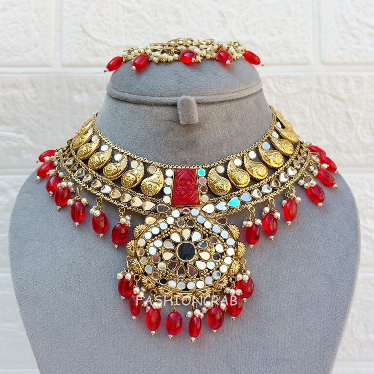 Divya Mirror Necklace Red