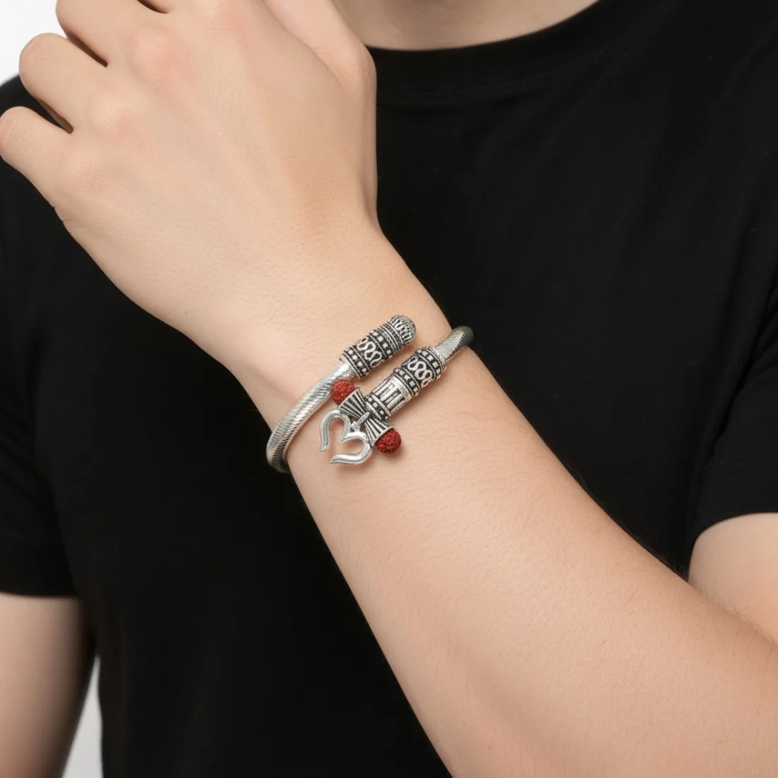 Om Kada Bracelet for Men Silver