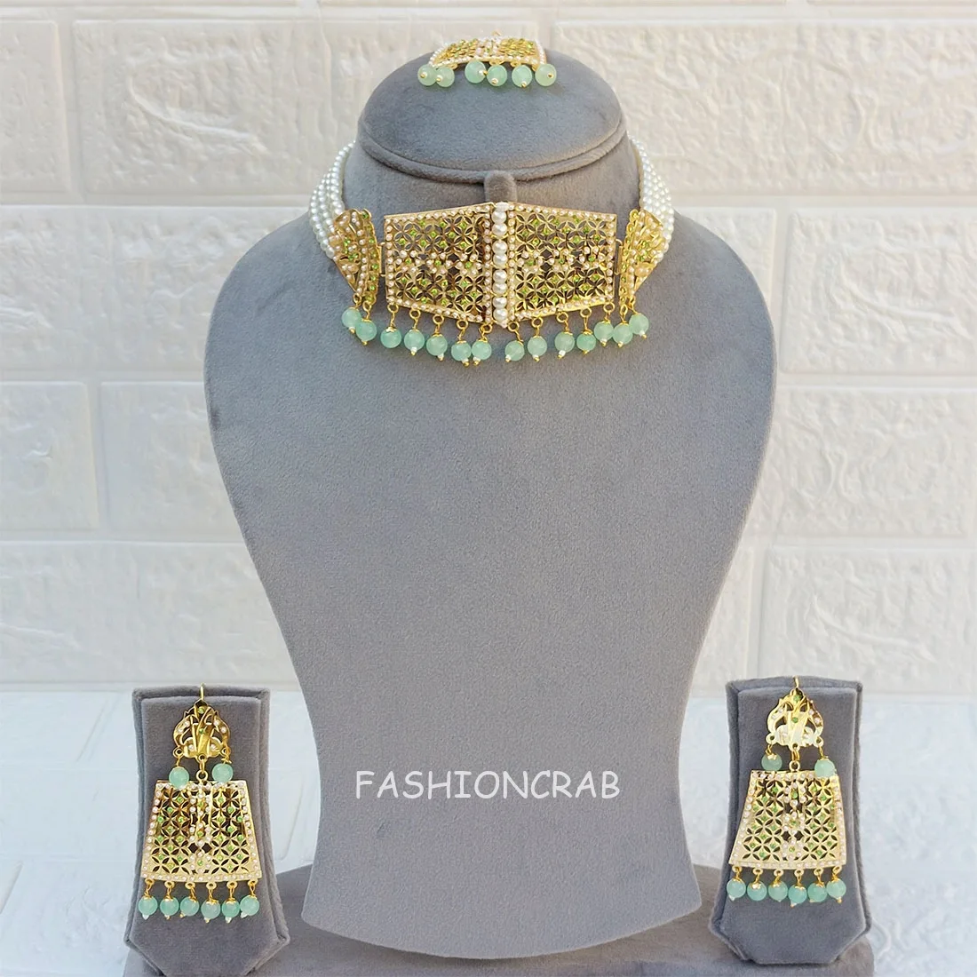 Rehana Jadau Jewellery Pista Green