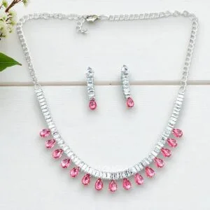 Riddhi Pink AD Necklace Set