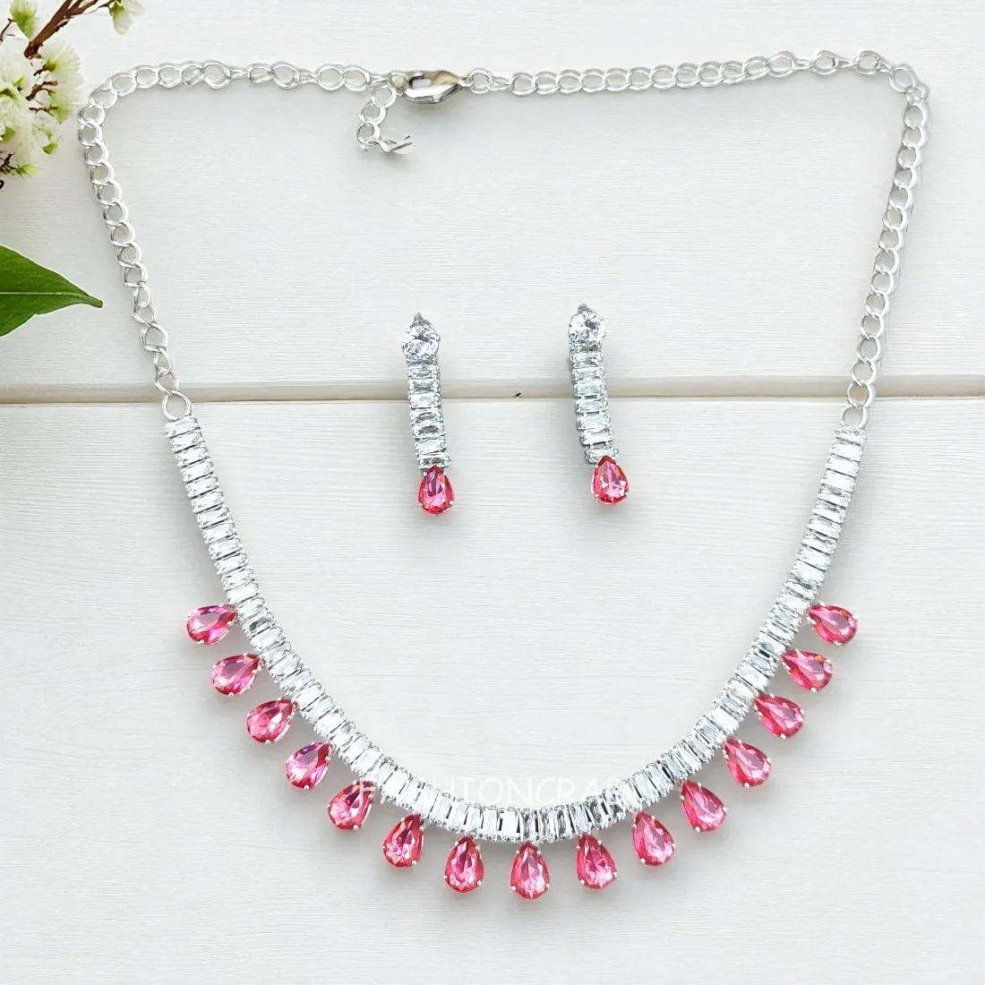 Riddhi Pink AD Necklace Set