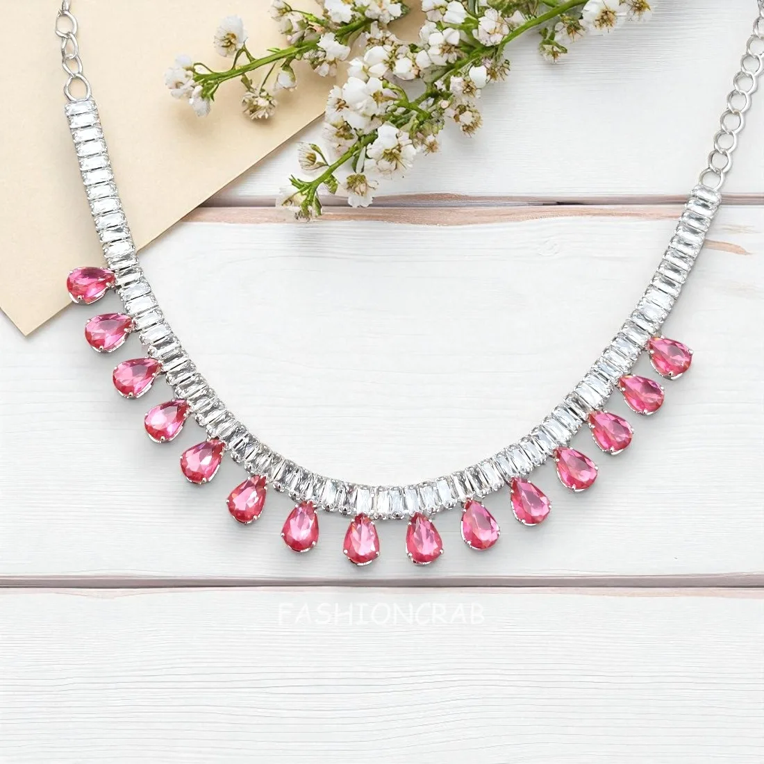 Riddhi Pink AD Necklace Set