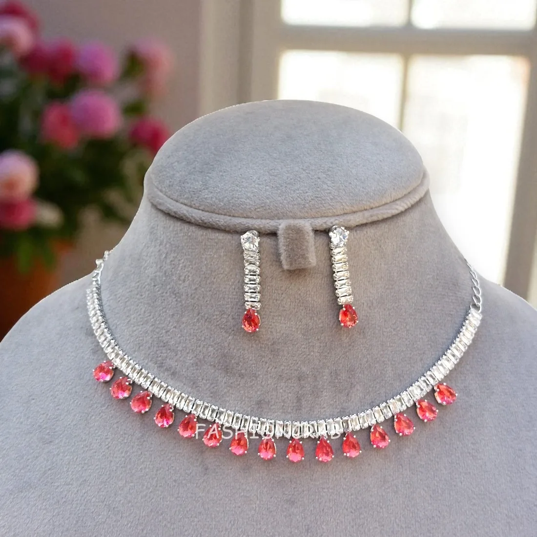 Riddhi Pink AD Necklace Set