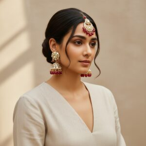 Rihanna Maangtikka with Earrings - Pink