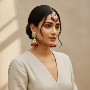 Rihanna Maangtikka with Earrings - Pink