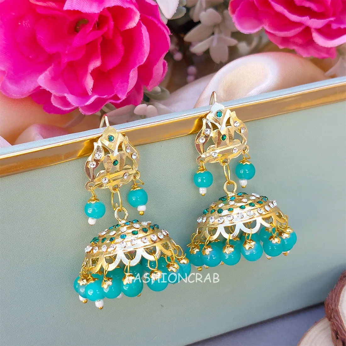 Bahar Jadau Jhumka Earring Blue