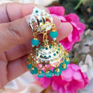 Bahar Jadau Jhumka Earring Blue