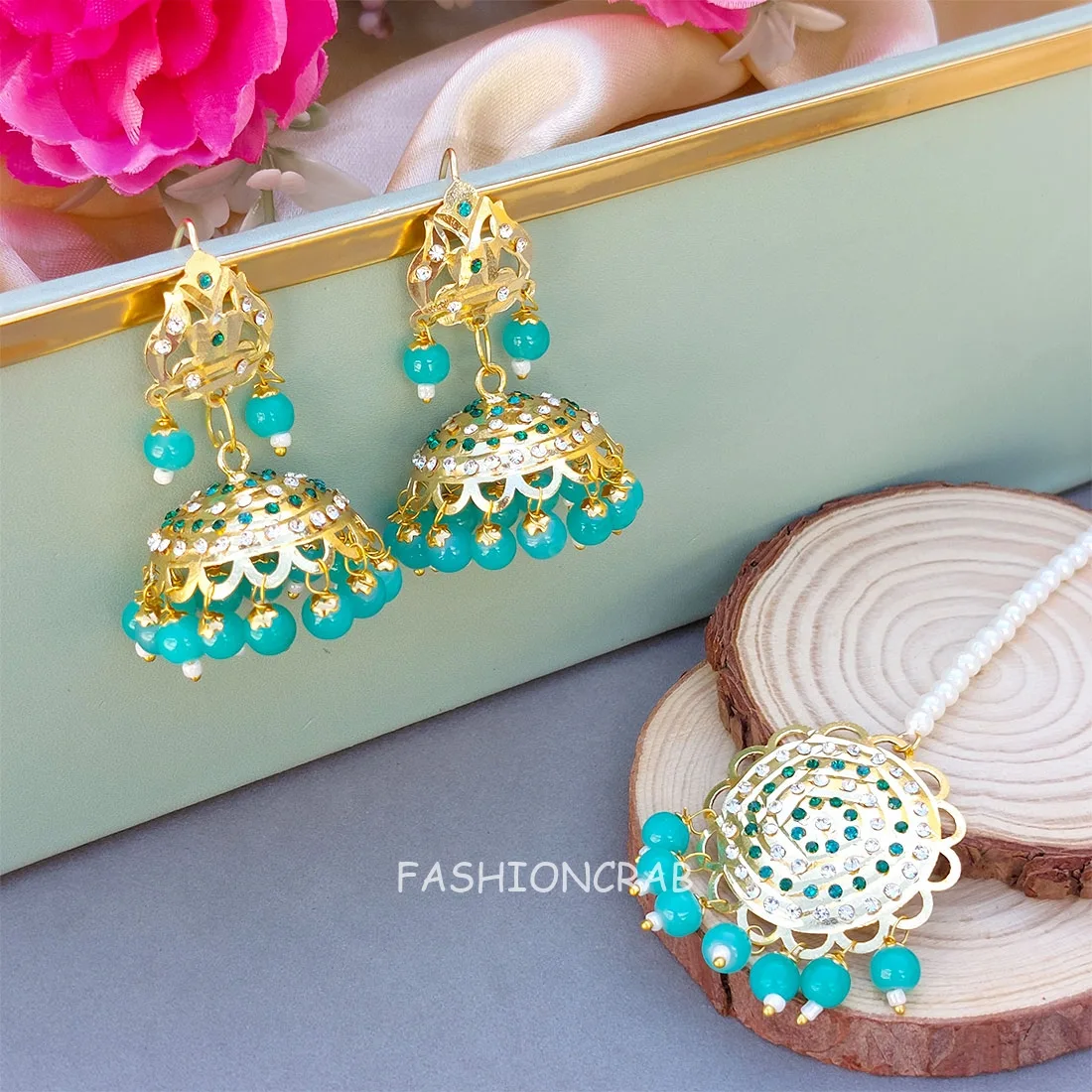 Bahar Jadau Jhumka Earring Blue