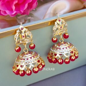 Bahar Jadau Jhumka Earring Pink