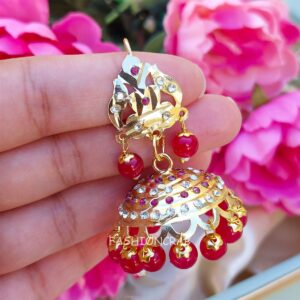 Bahar Jadau Jhumka Earring Pink