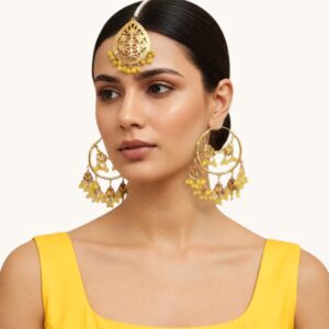 Ethnic Punjabi Hoop Earrings with Tikka - Set of 2