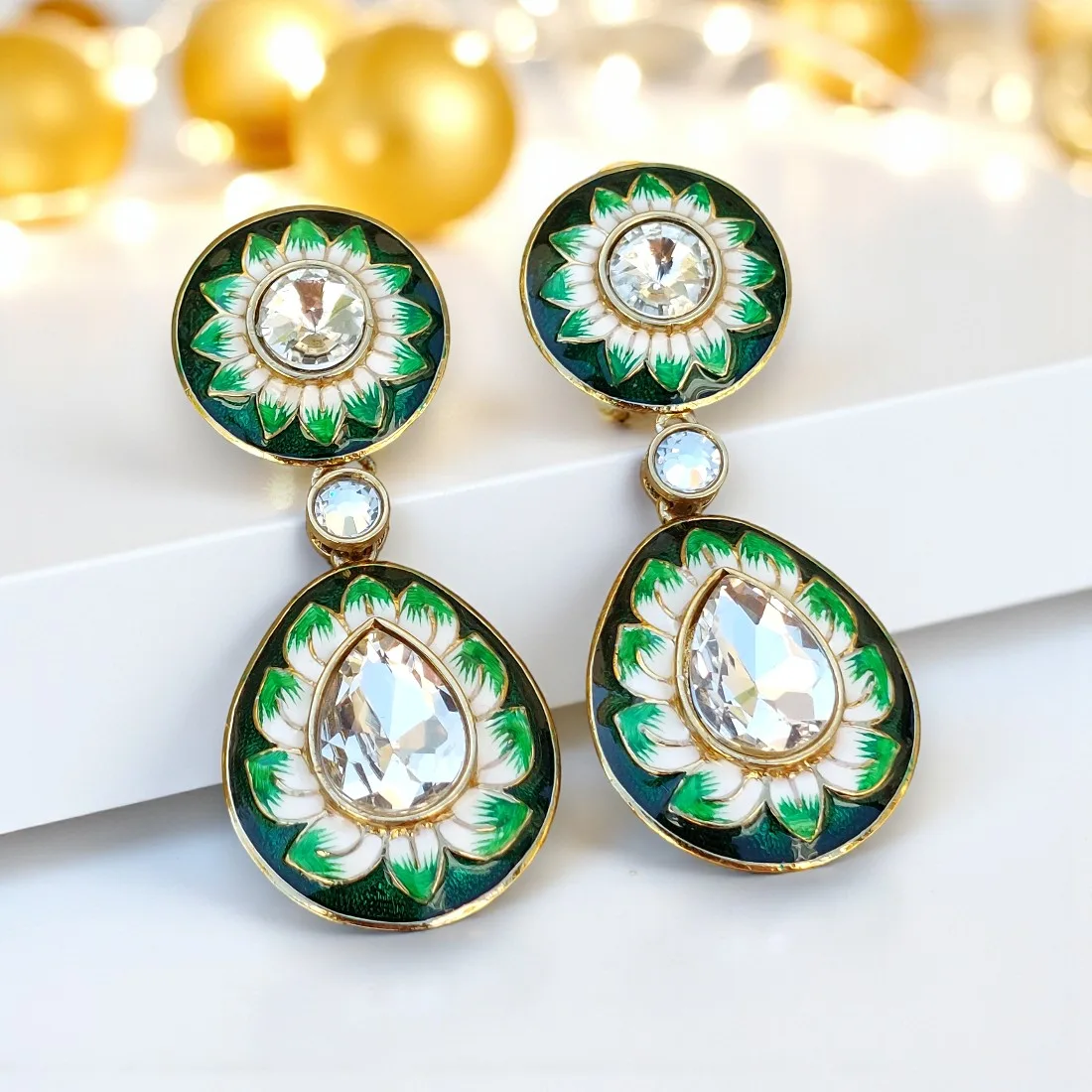 Inaya Kundan Earrings - Green