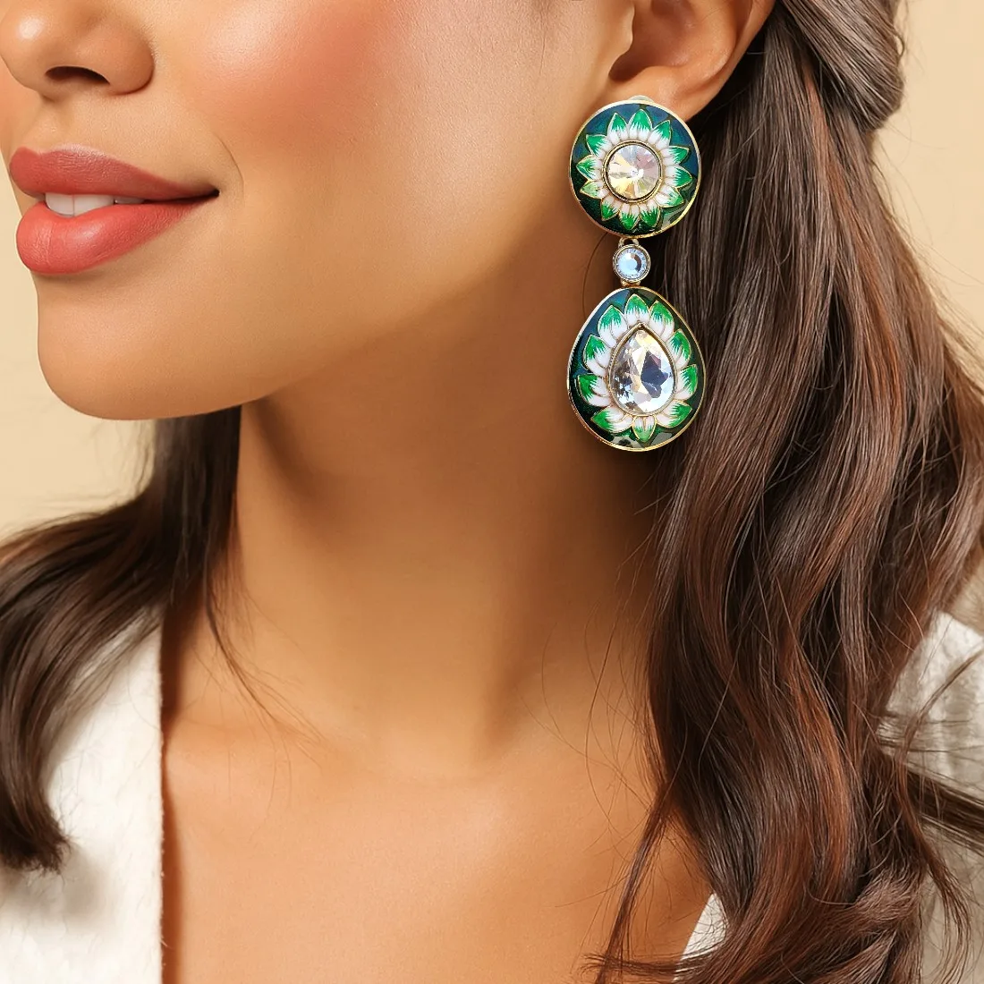 Inaya Kundan Earrings - Green