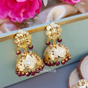 Jividha Jadau Earrings Maroon