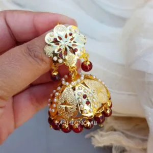 Jividha Jadau Earrings Maroon