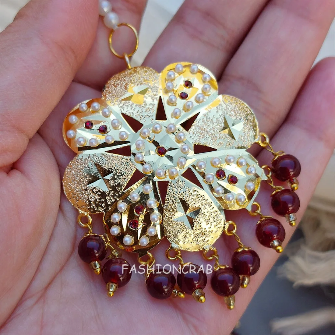 Jividha Jadau Earrings Maroon