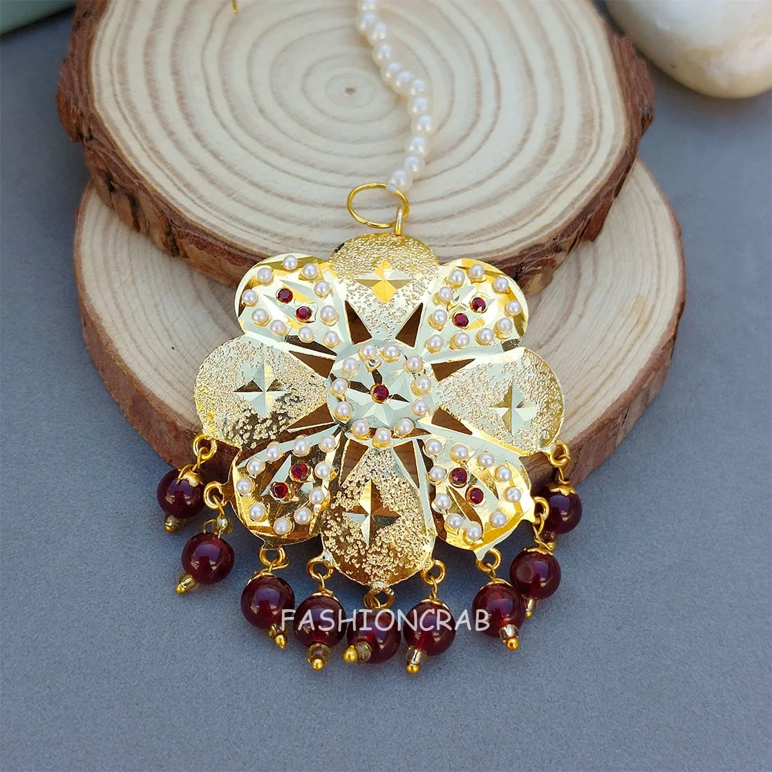 Jividha Jadau Earrings Maroon