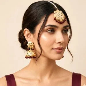 Jividha Jadau Earrings Maroon
