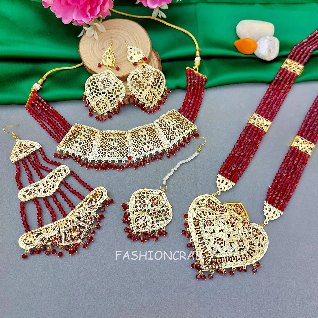 Mannat Jadau Jewellery Maroon