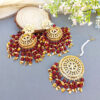 Maroon Heavy Jadau Jhumka Earrings for Punjabi Suit