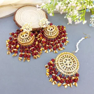Maroon Heavy Jadau Jhumka Earrings for Punjabi Suit