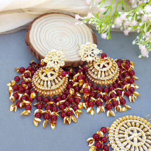 Maroon Heavy Jadau Jhumka Earrings for Punjabi Suit