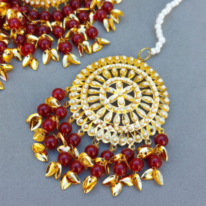 Maroon Heavy Jadau Jhumka Earrings for Punjabi Suit