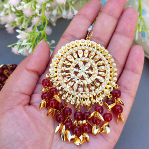 Maroon Heavy Jadau Jhumka Earrings for Punjabi Suit