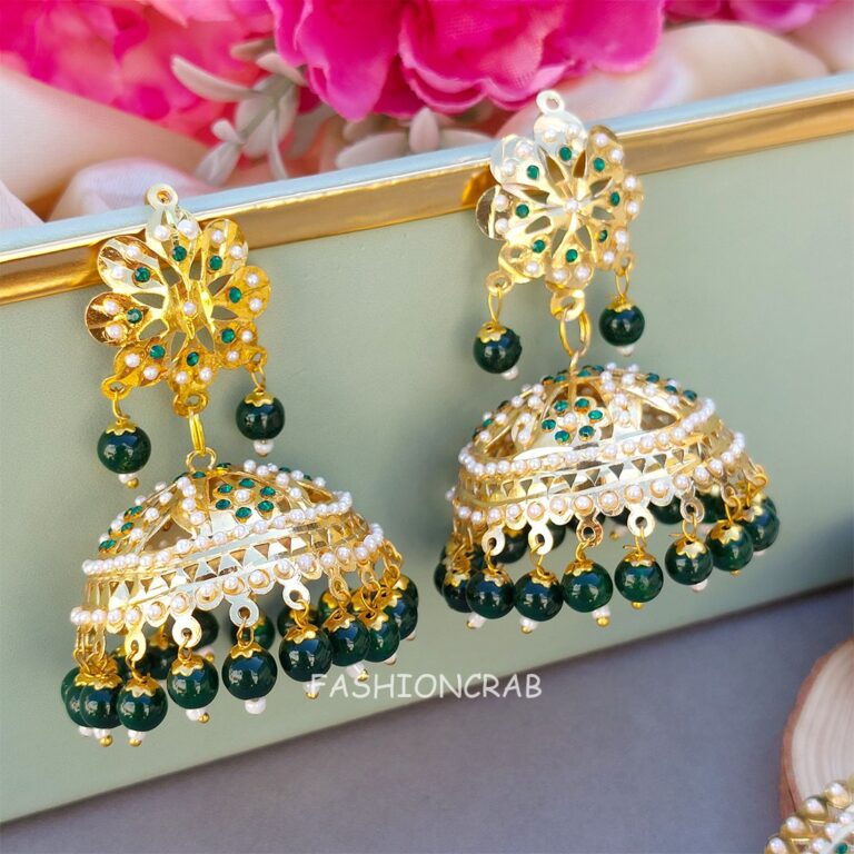 Noor Jadau Earrings Green