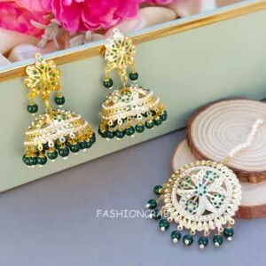 Noor Jadau Earrings Green