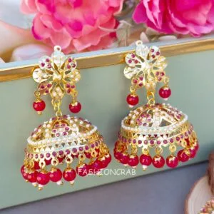 Noor Jadau Earrings Pink