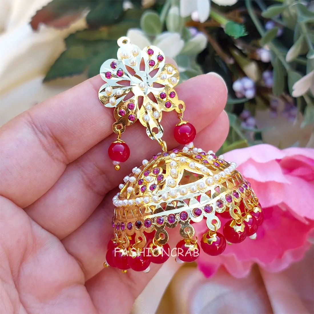 Noor Jadau Earrings Pink